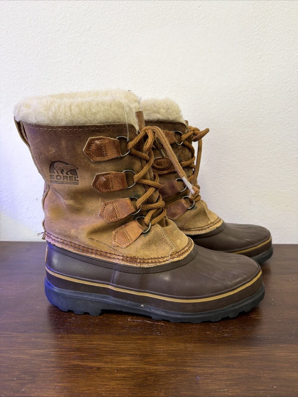 Vintage Sorel Alpine Winter Snow Duck Boots Women's 7 Brown Leather Waterproof